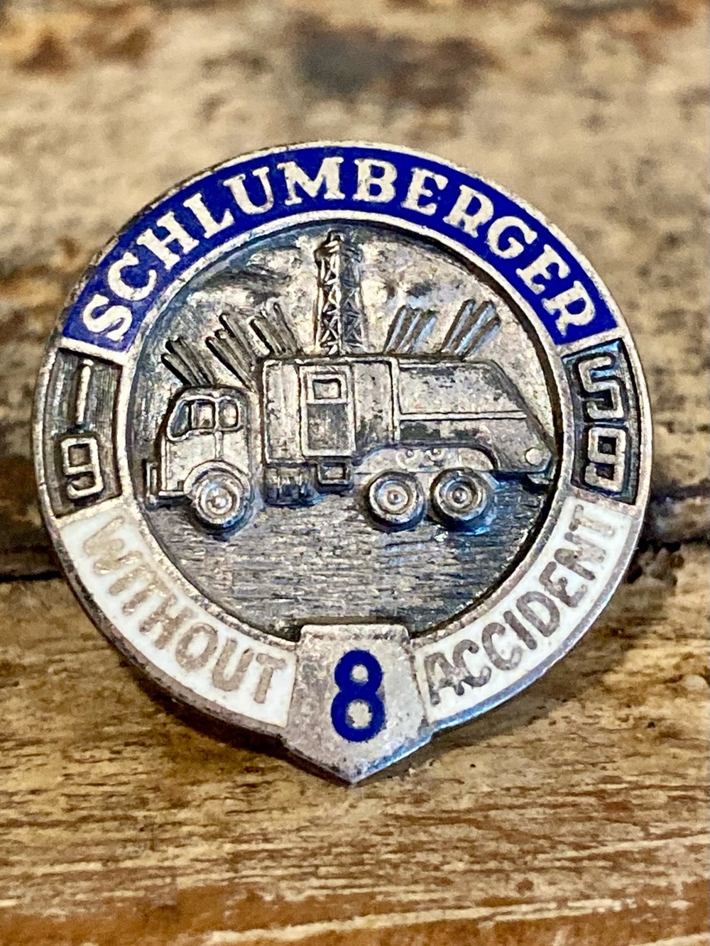 Sterling Silver Schlumberger Enamel Safety Pin 1959 Oil & Gas Truck